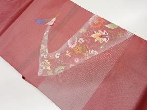 手描き孔雀に花・縞模様名古屋帯